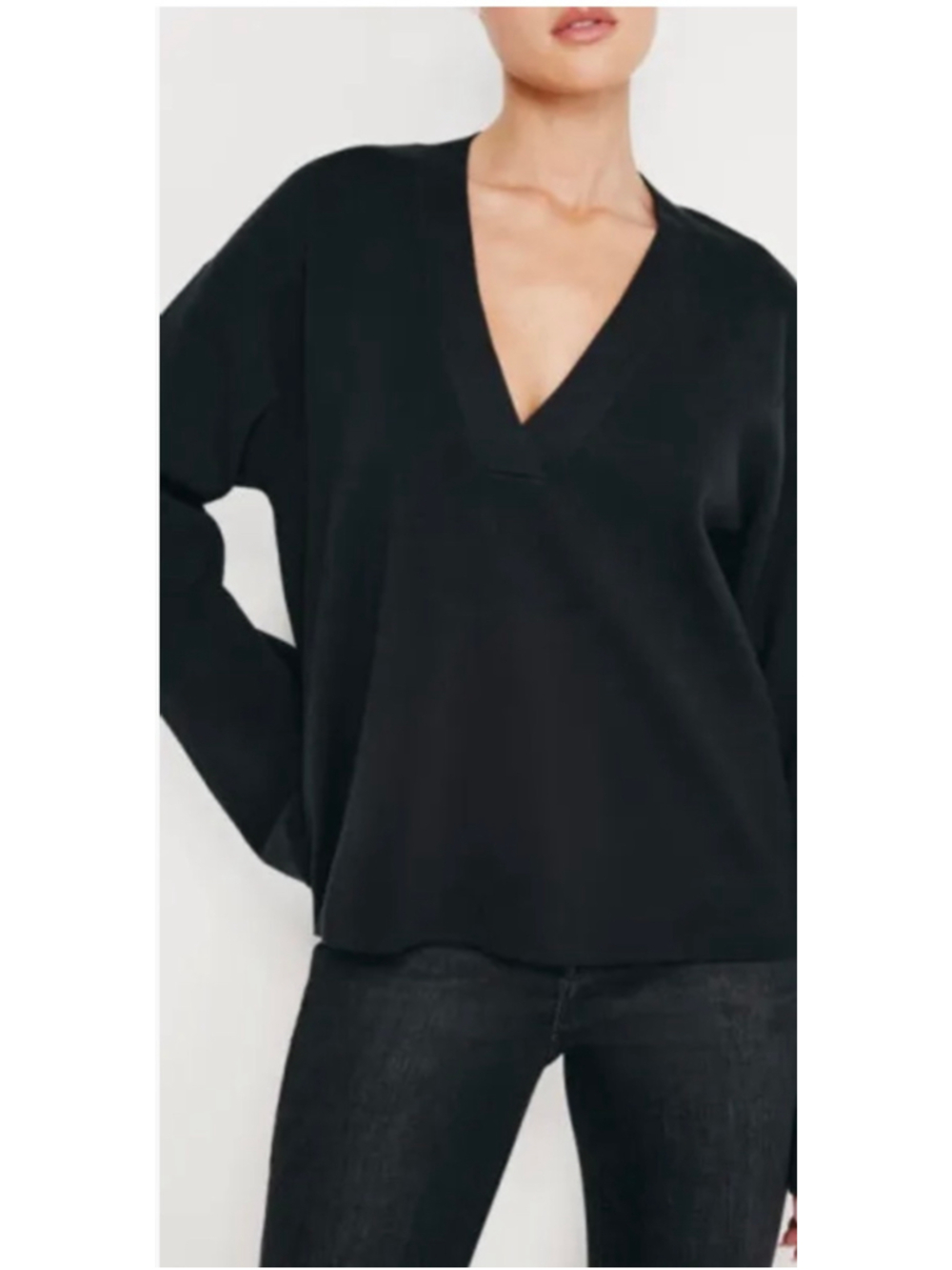 Good American Knit Deep V Sweater|L-XL|Black|NWOT|